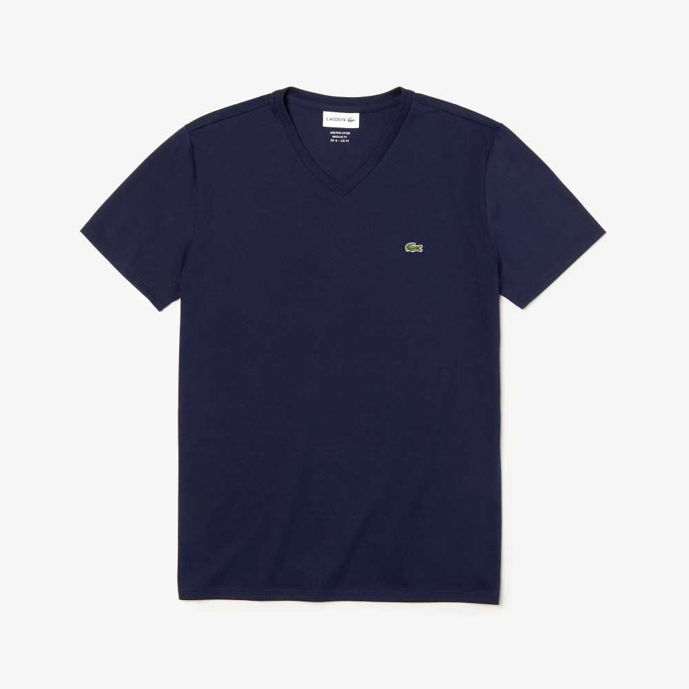 Lacoste V-Neck Pima Pamuklu Jersey Lacivert Mavi | UJ2453917