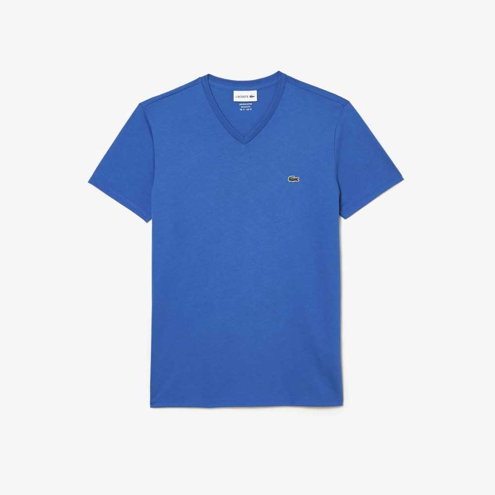 Lacoste V-Neck Pima Pamuklu Jersey Mavi | CE2189546