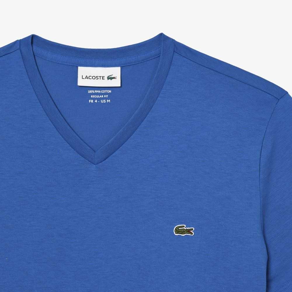 Lacoste V-Neck Pima Pamuklu Jersey Mavi | CE2189546