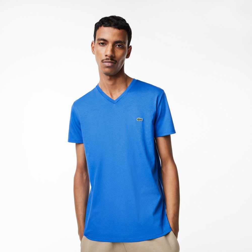 Lacoste V-Neck Pima Pamuklu Jersey Mavi | CE2189546