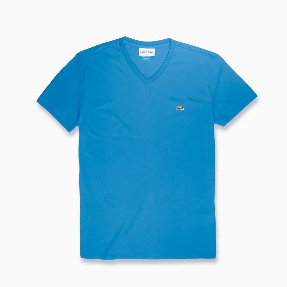 Lacoste V-Neck Pima Pamuklu Jersey Mavi | QF6843192