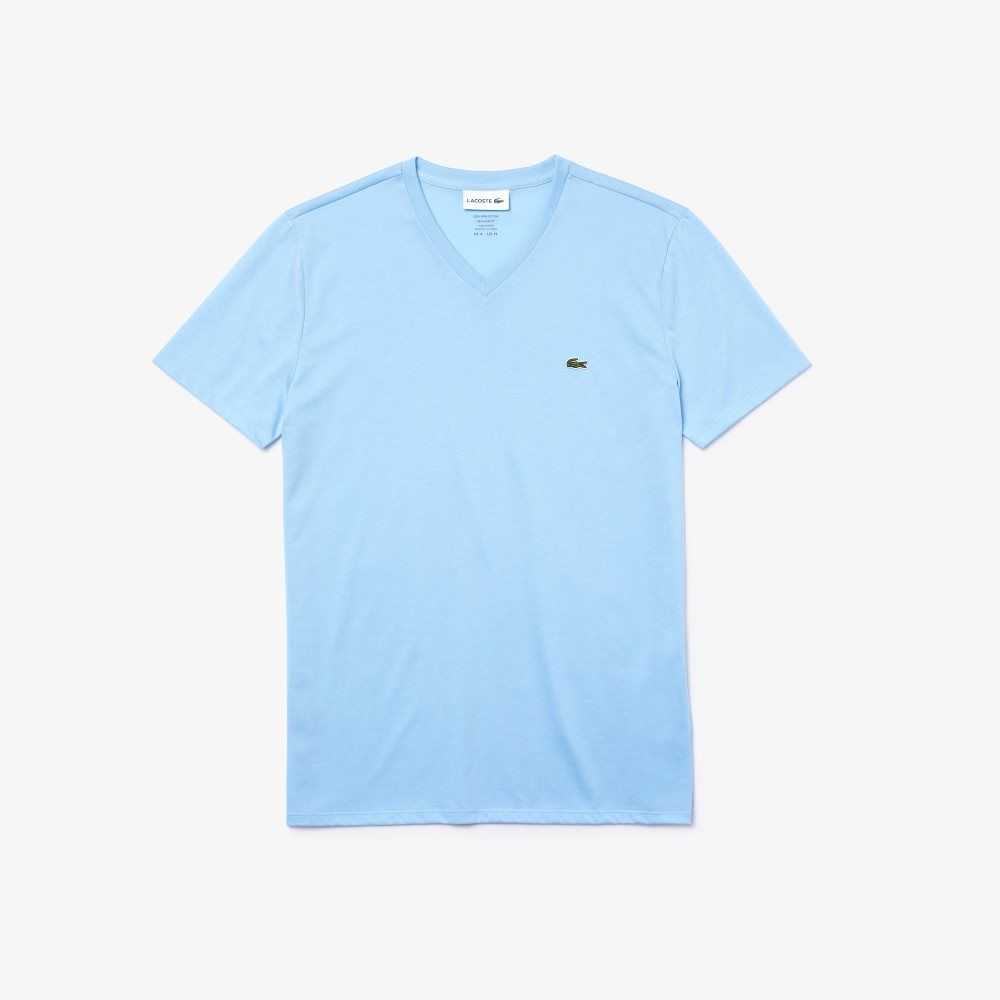 Lacoste V-Neck Pima Pamuklu Jersey Mavi | YT3582741