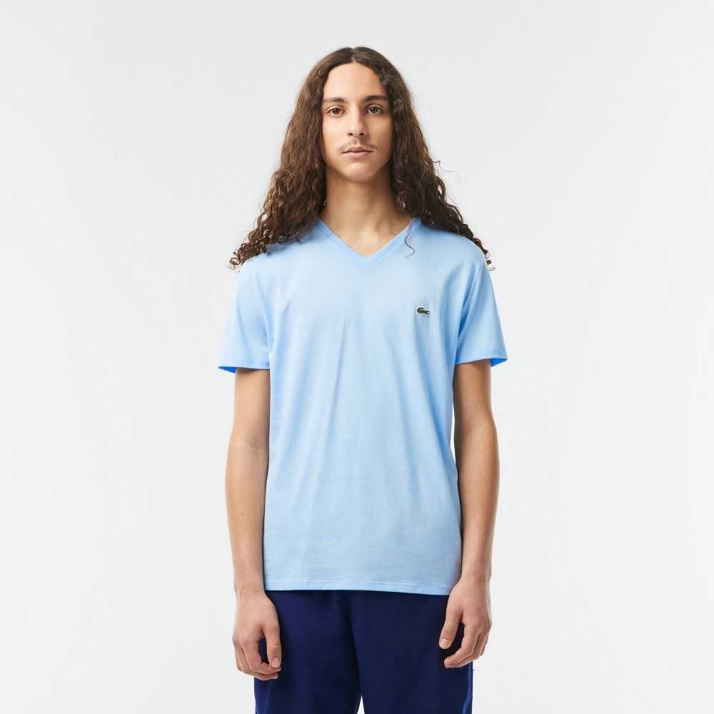 Lacoste V-Neck Pima Pamuklu Jersey Mavi | YT3582741