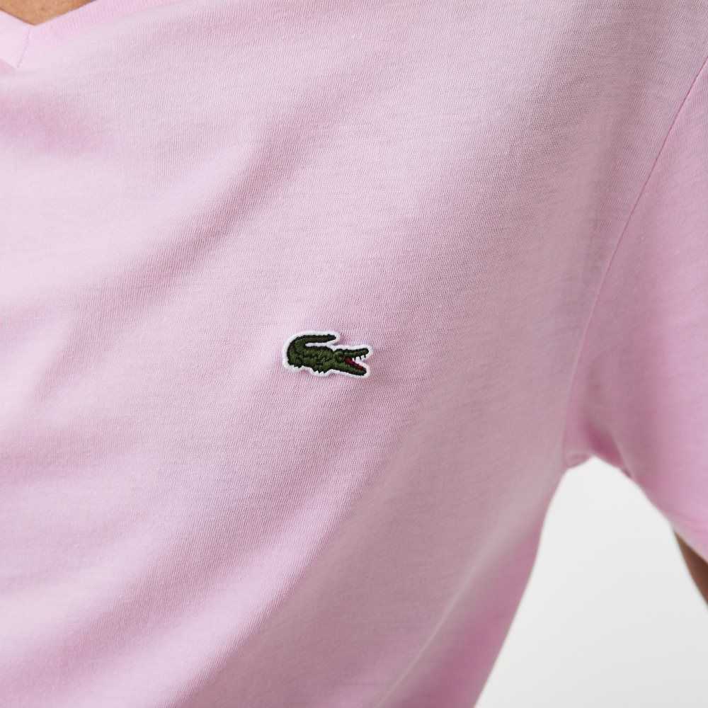 Lacoste V-Neck Pima Pamuklu Jersey Pembe | RP3460827