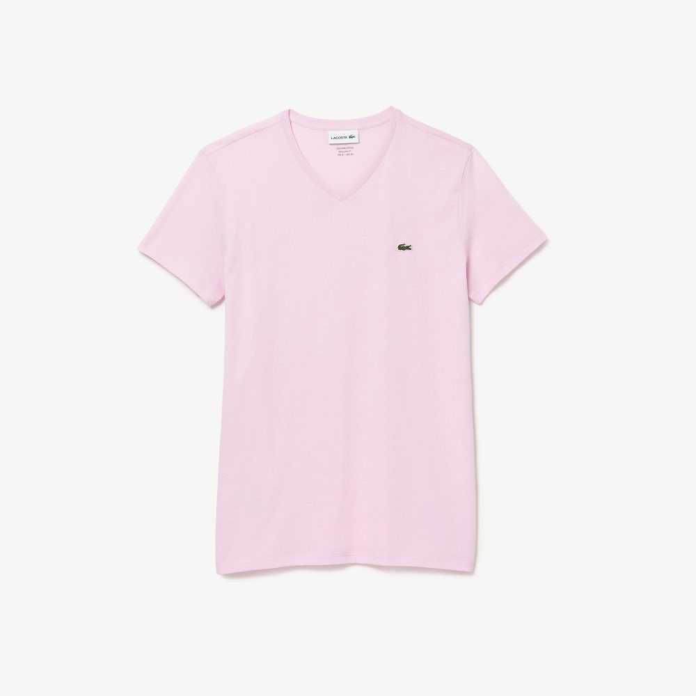 Lacoste V-Neck Pima Pamuklu Jersey Pembe | RP3460827