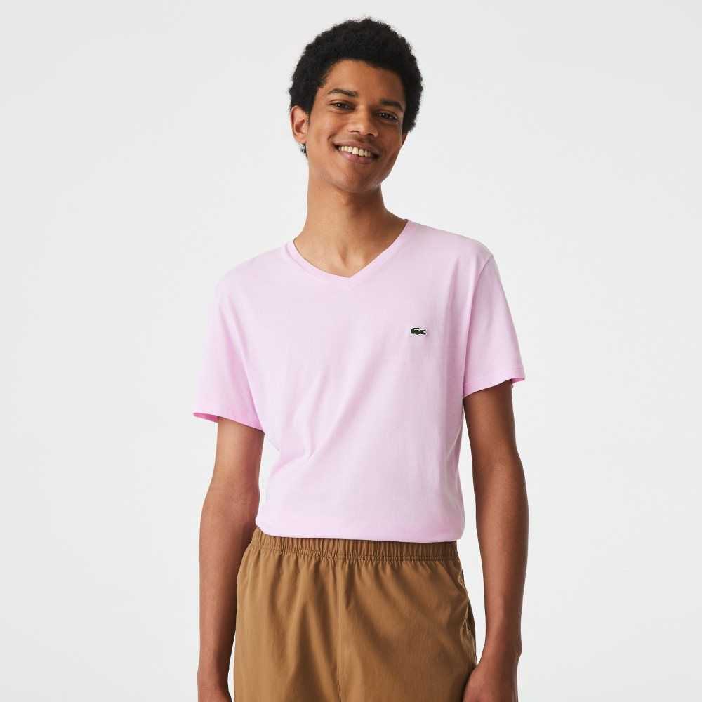 Lacoste V-Neck Pima Pamuklu Jersey Pembe | RP3460827