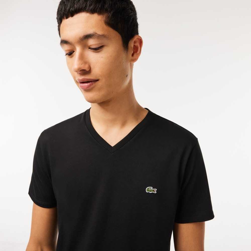 Lacoste V-Neck Pima Pamuklu Jersey Siyah | LP0471592