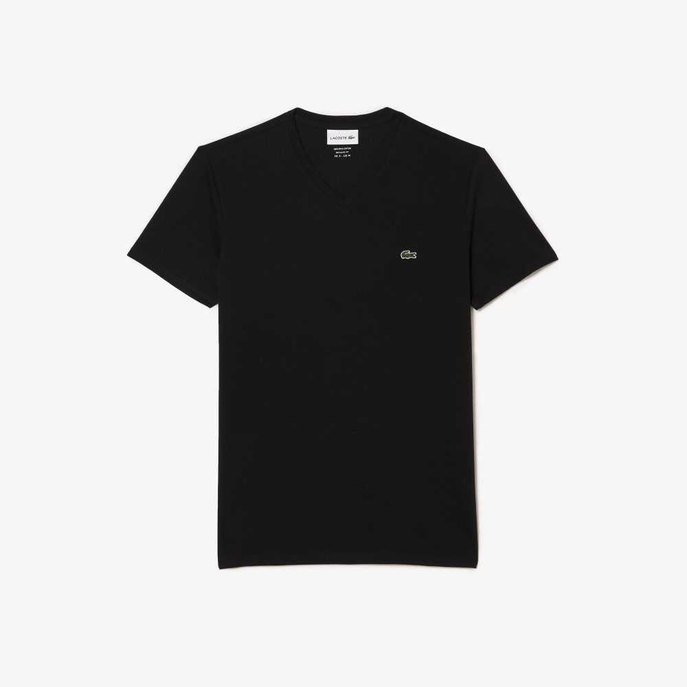 Lacoste V-Neck Pima Pamuklu Jersey Siyah | LP0471592