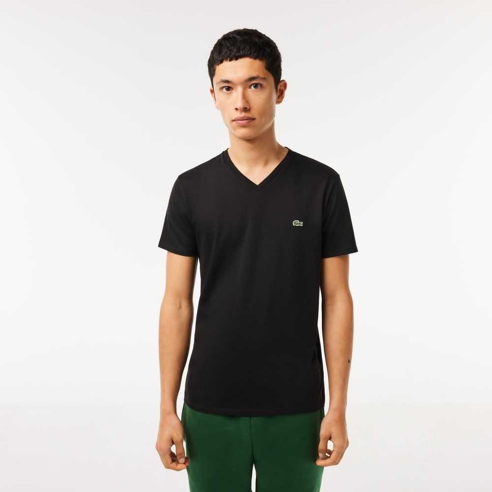 Lacoste V-Neck Pima Pamuklu Jersey Siyah | LP0471592