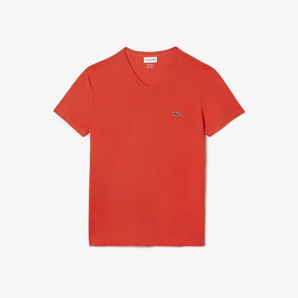 Lacoste V-Neck Pima Pamuklu Jersey Turuncu | OU3925146