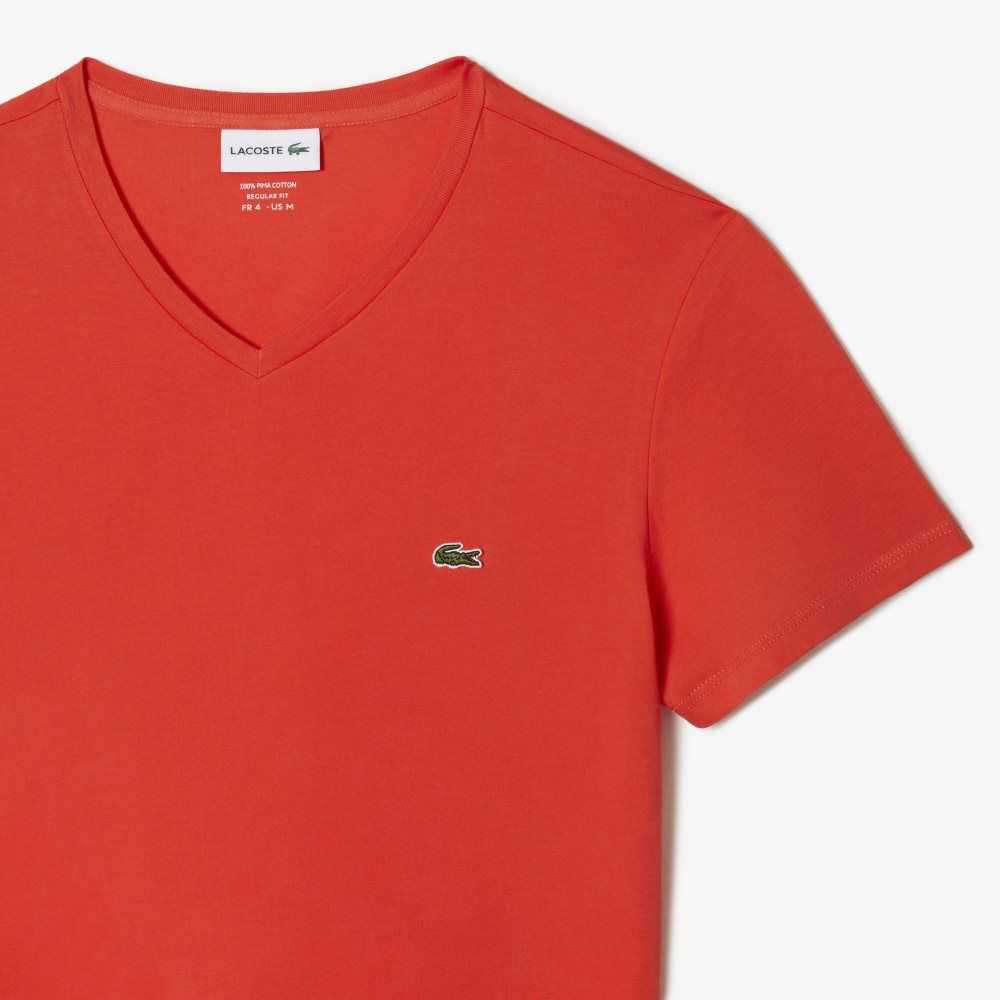 Lacoste V-Neck Pima Pamuklu Jersey Turuncu | OU3925146