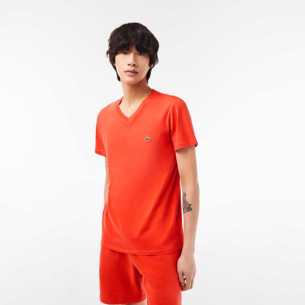 Lacoste V-Neck Pima Pamuklu Jersey Turuncu | OU3925146