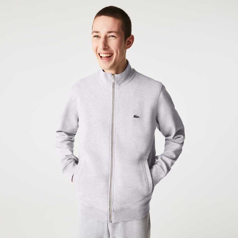 Lacoste Zippered Stand-Up Collar Pique Fleece Jacket Gri | ZY8295430