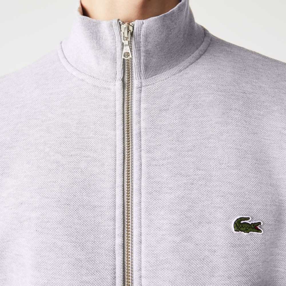 Lacoste Zippered Stand-Up Collar Pique Fleece Jacket Gri | ZY8295430