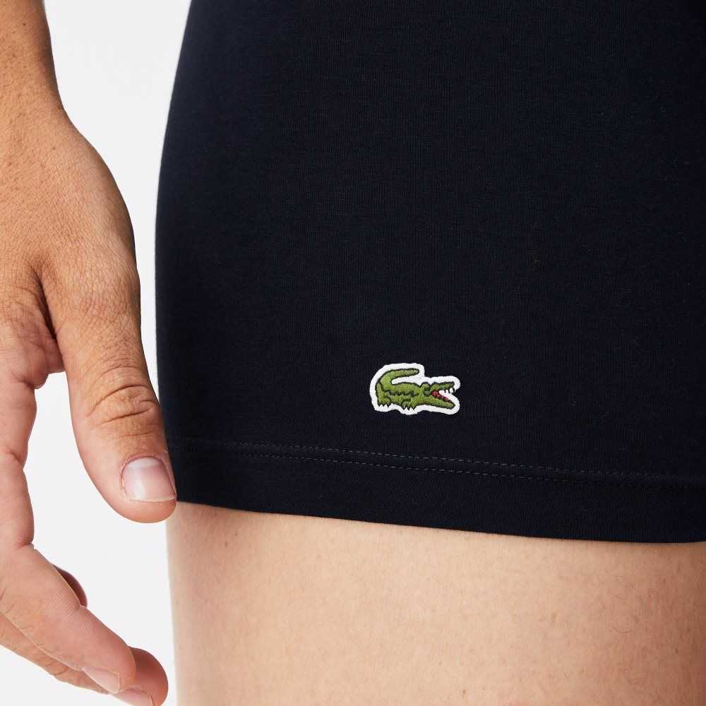 Lacoste Çizgili Belli Long Stretch Pamuklu Boksör Brief 3-Pack Gri Beyaz Lacivert Mavi | ON9831246